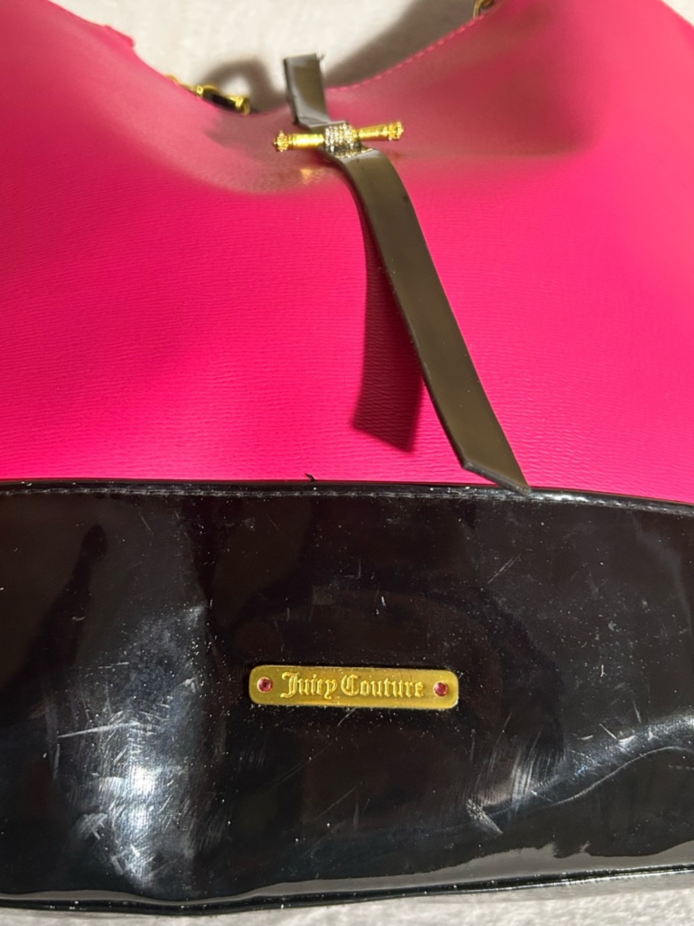 Juicy Couture Fuchsia and Black Large Tote with Gold Chain Straps - Picture 3 of 5